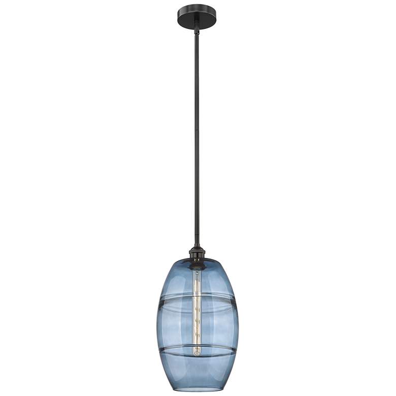 Image 1 Edison Vaz 10" Wide Matte Black Stemmed Mini Pendant w/ Princess Blue