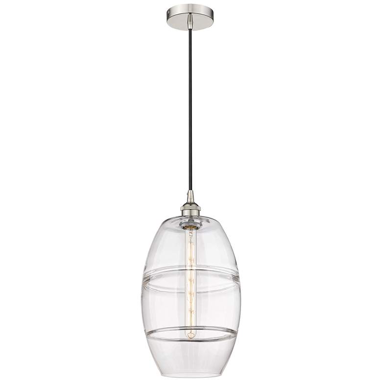 Image 1 Edison Vaz 10" Wide Polished Nickel Cord Hung Mini Pendant With Clear