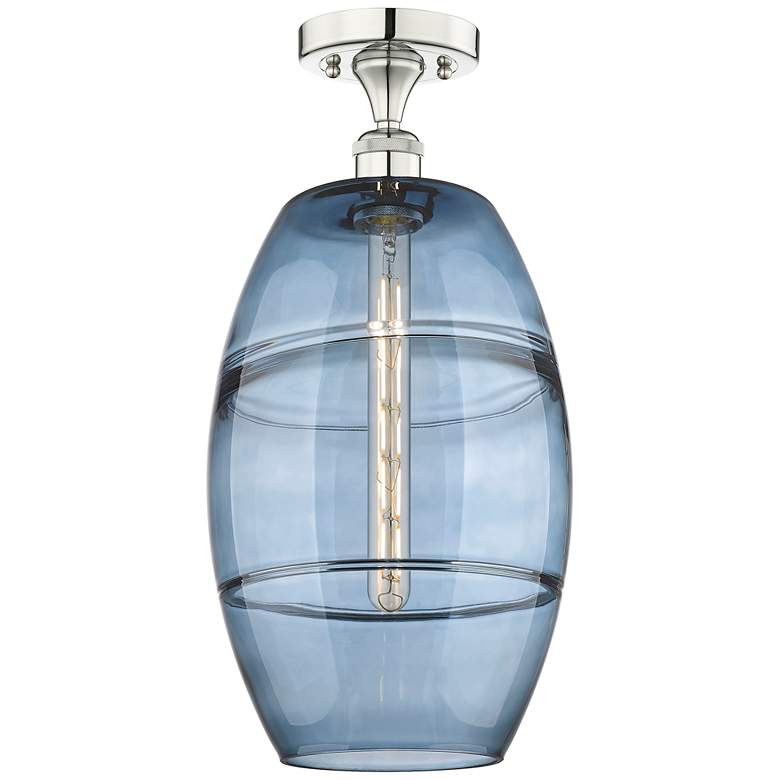 Image 1 Edison Vaz 10" Wide Polished Nickel Semi-Flush Mount w/ Princess Blue