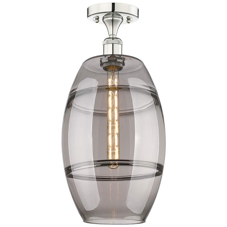 Image 1 Edison Vaz 10" Wide Polished Nickel Semi-Flush Mount With Light Smoke