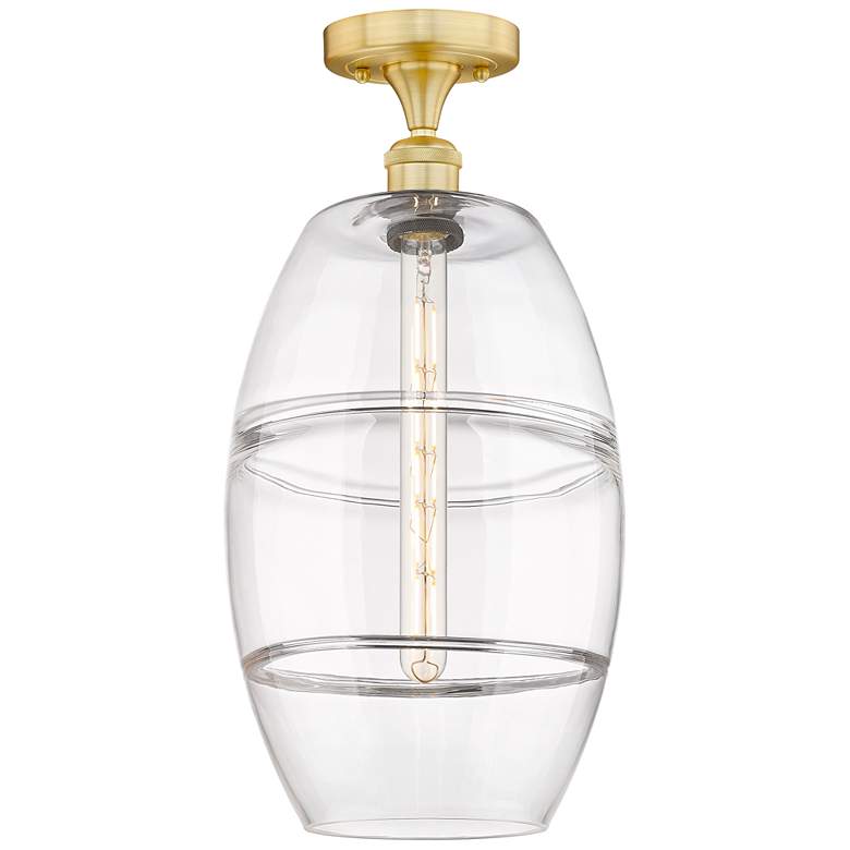 Image 1 Edison Vaz 10" Wide Satin Gold Semi-Flush Mount With Clear Shade