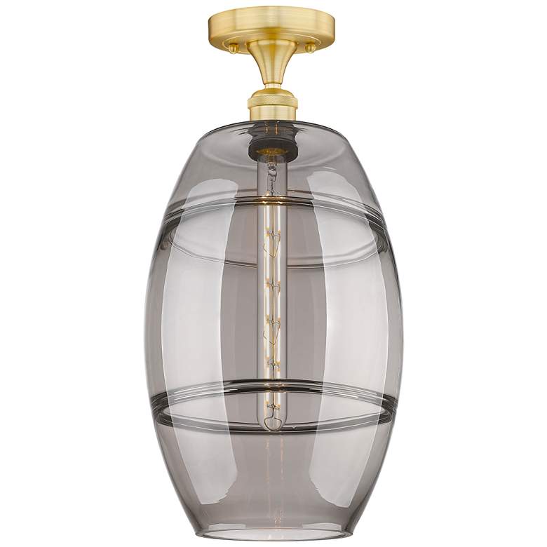 Image 1 Edison Vaz 10" Wide Satin Gold Semi-Flush Mount With Light Smoke Shade
