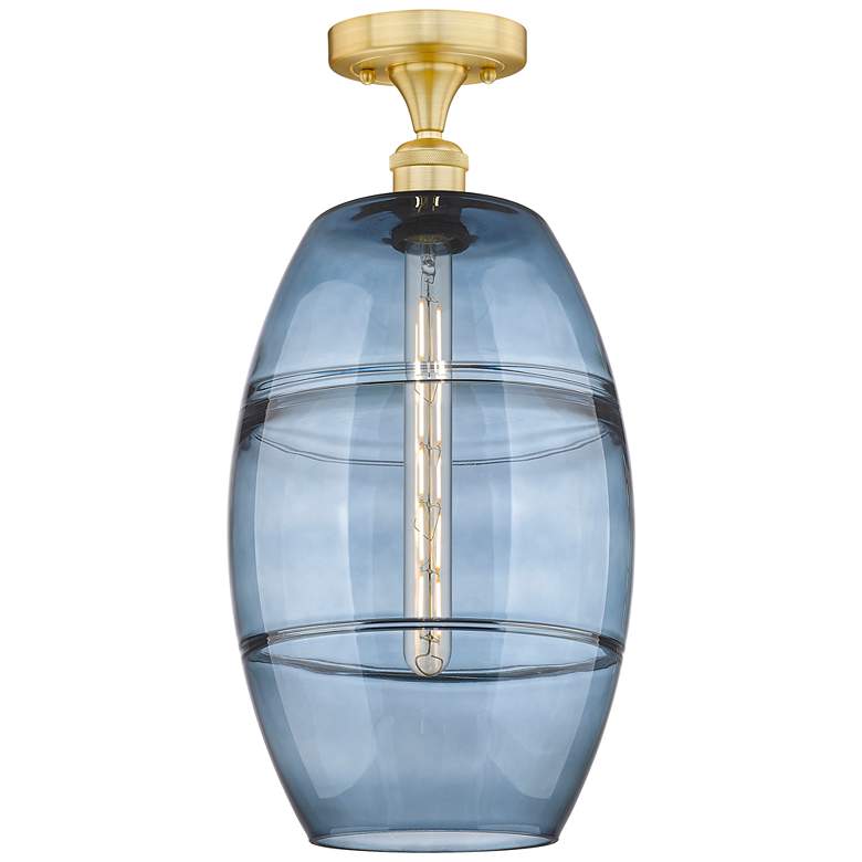 Image 1 Edison Vaz 10" Wide Satin Gold Semi-Flush Mount With Princess Blue Sha