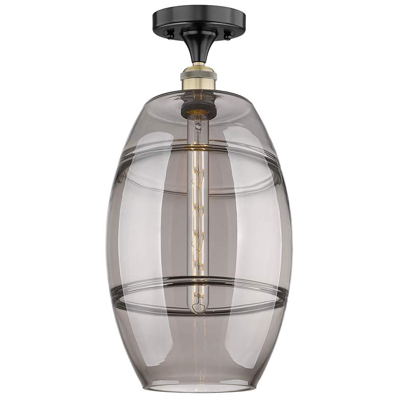 Image 1 Edison Vaz 10"W Black Antique Brass Semi-Flush Mount w/ Light Smoke Sh
