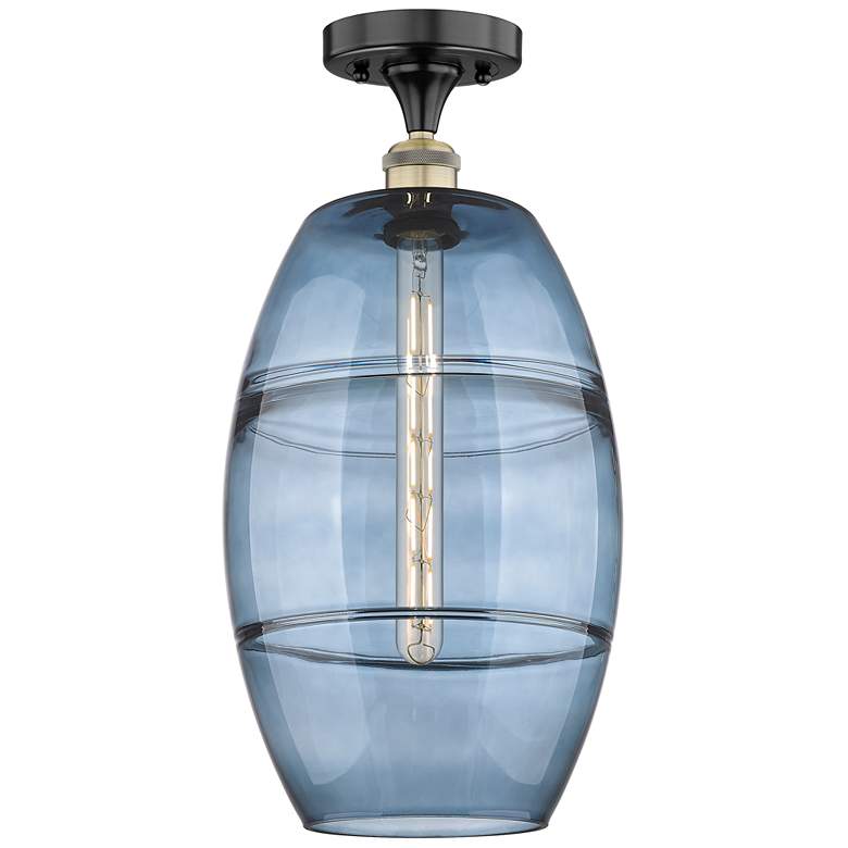 Image 1 Edison Vaz 10"W Black Antique Brass Semi-Flush Mount w/ Princess Blue