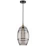 Edison Vaz 10"W Black Brass Corded Mini Pendant w/ Light Smoke Shade