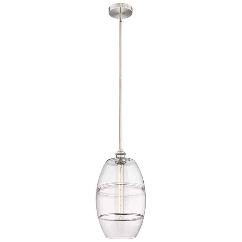 Image 1 Edison Vaz 10"W Brushed Satin Nickel Stemmed Mini Pendant w/ Clear Sha