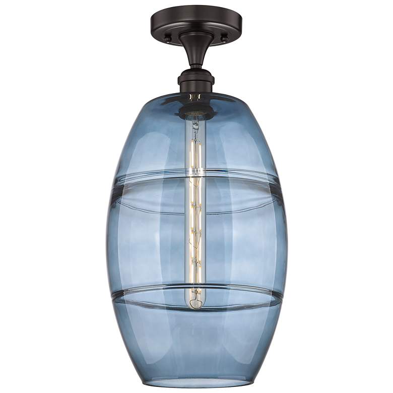 Image 1 Edison Vaz 10"W Oil Rubbed Bronze Semi-Flush Mount w/ Princess Blue Sh