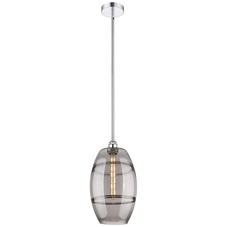 Image 1 Edison Vaz 10"W Polished Chrome Stemmed Mini Pendant w/ Light Smoke Sh