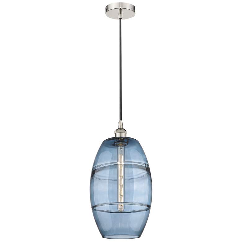 Image 1 Edison Vaz 10"W Polished Nickel Corded Mini Pendant w/ Princess Blue S