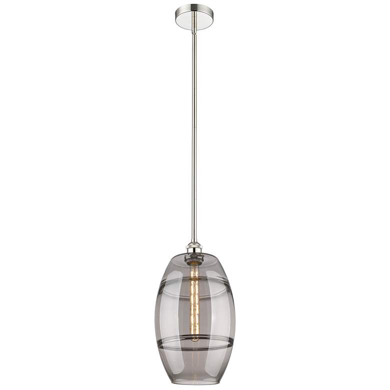 Image 1 Edison Vaz 10"W Polished Nickel Stemmed Mini Pendant w/ Light Smoke Sh
