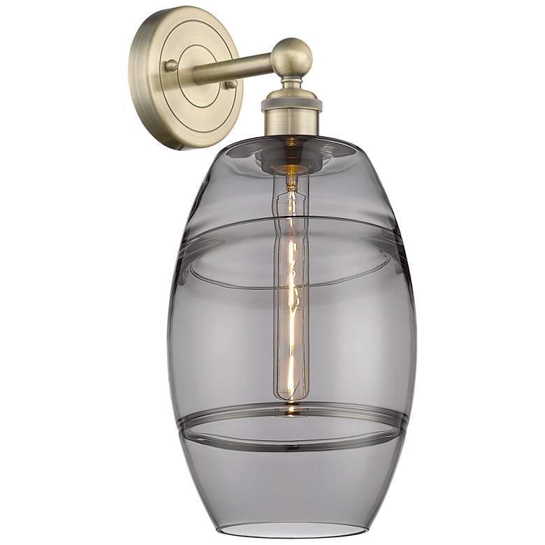 Image 1 Edison Vaz 12.13" High Antique Brass Sconce With Light Smoke Shade