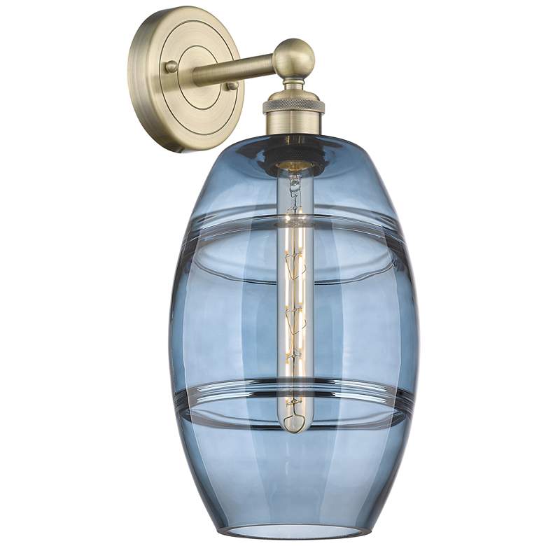 Image 1 Edison Vaz 12.13" High Antique Brass Sconce With Princess Blue Shade
