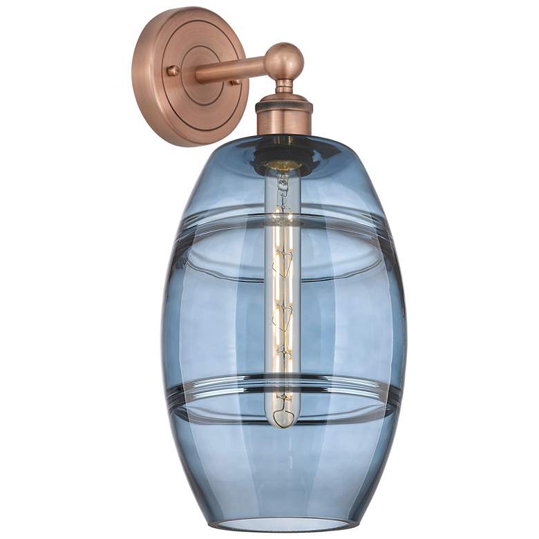 Image 1 Edison Vaz 12.13" High Antique Copper Sconce With Princess Blue Shade