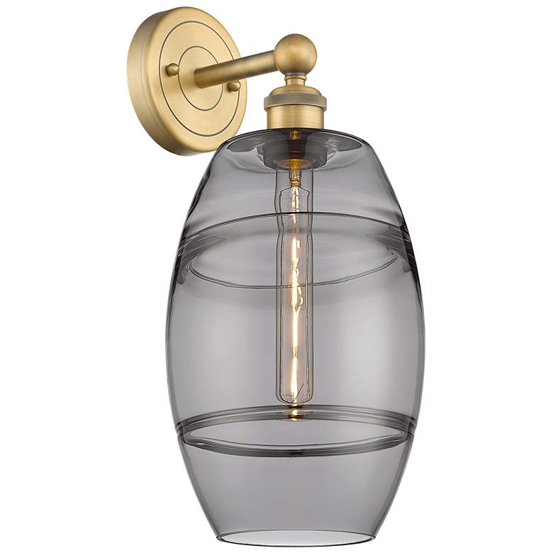 Image 1 Edison Vaz 12.13" High Brushed Brass Sconce With Light Smoke Shade