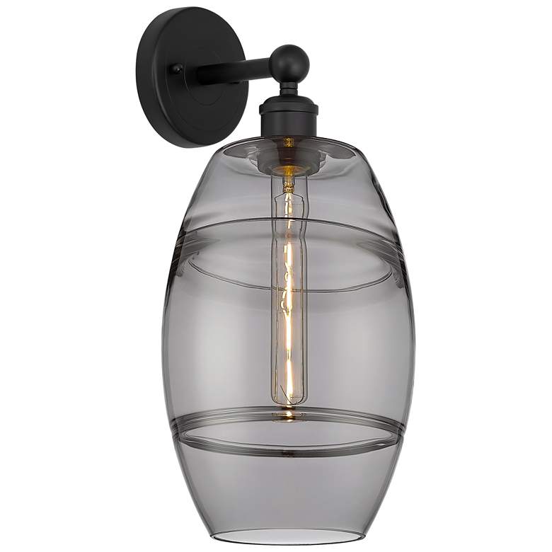 Image 1 Edison Vaz 12.13" High Matte Black Sconce With Light Smoke Shade