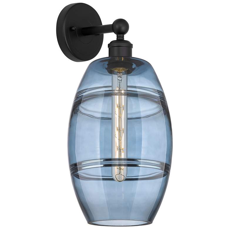 Image 1 Edison Vaz 12.13" High Matte Black Sconce With Princess Blue Shade