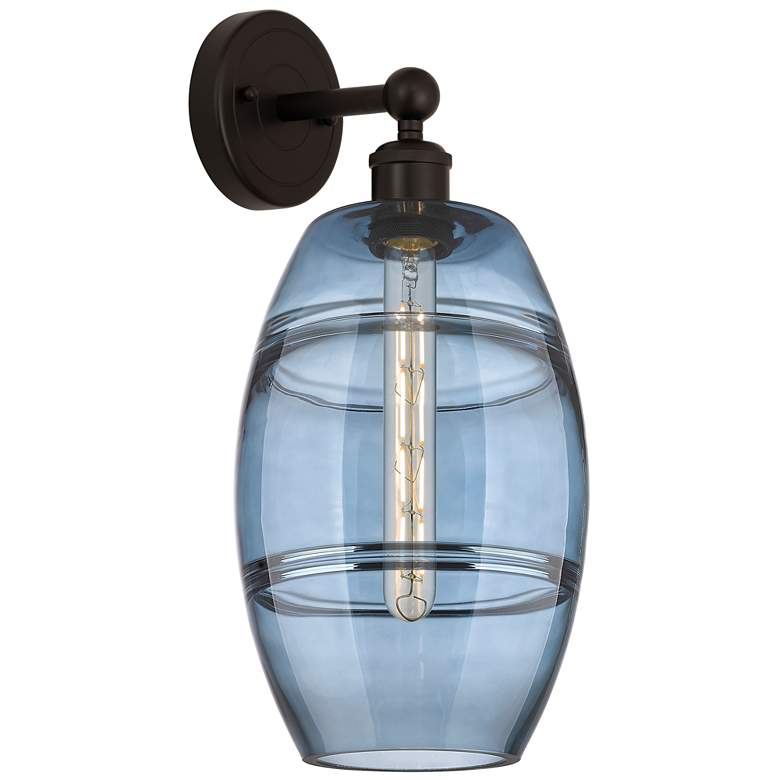 Image 1 Edison Vaz 12.13" High Oil Rubbed Bronze Sconce With Princess Blue Sha
