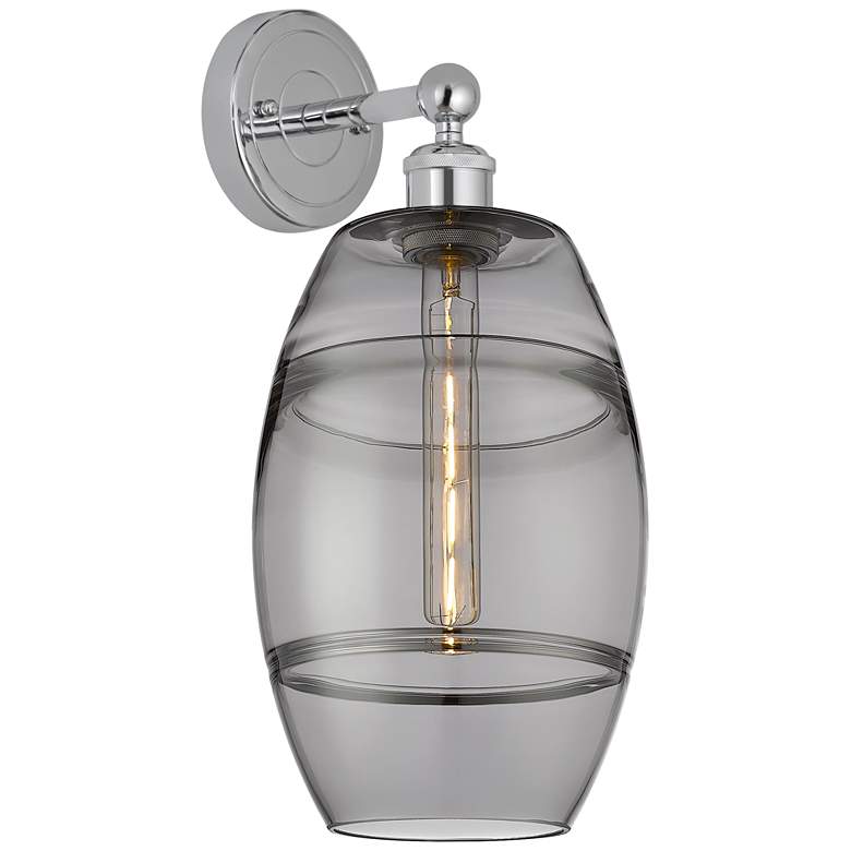 Image 1 Edison Vaz 12.13" High Polished Chrome Sconce With Light Smoke Shade