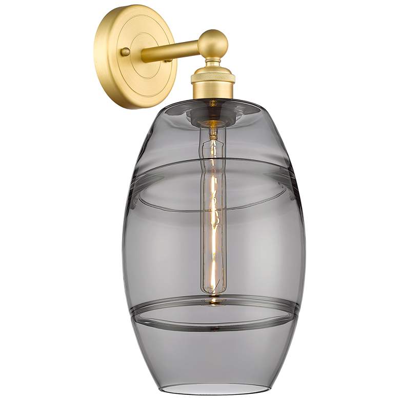 Image 1 Edison Vaz 12.13" High Satin Gold Sconce With Light Smoke Shade