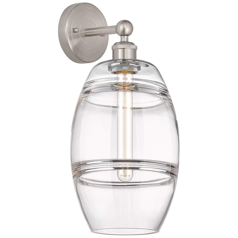 Image 1 Edison Vaz 12.13" High Satin Nickel Sconce With Clear Shade