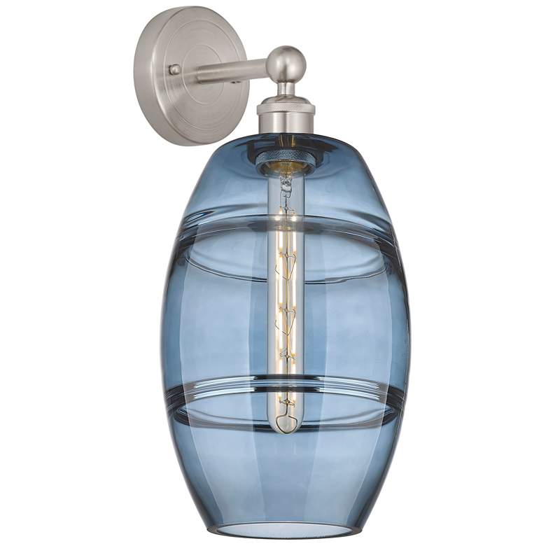 Image 1 Edison Vaz 12.13" High Satin Nickel Sconce With Princess Blue Shade