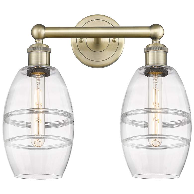 Image 1 Edison Vaz 14.88" Wide 2 Light Antique Brass Bath Light With Clear Sha