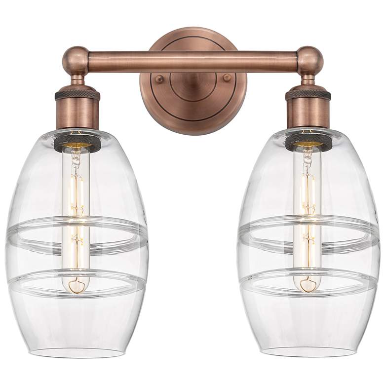 Image 1 Edison Vaz 14.88" Wide 2 Light Antique Copper Bath Light With Clear Sh