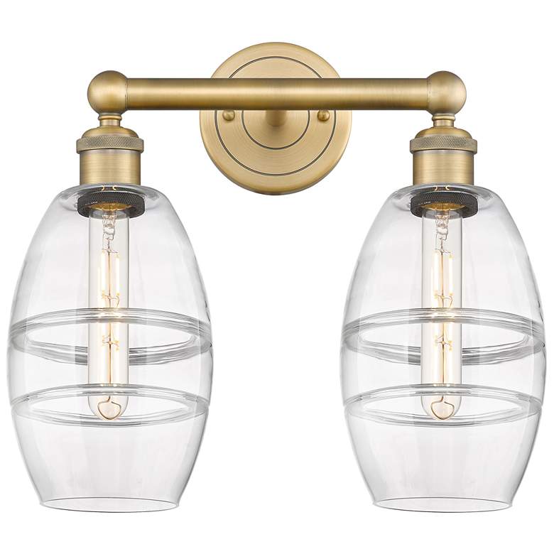 Image 1 Edison Vaz 14.88" Wide 2 Light Brushed Brass Bath Light With Clear Sha