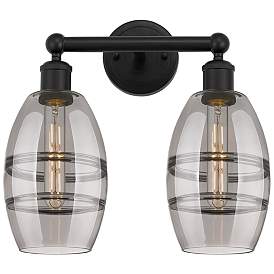 Image1 of Edison Vaz 14.88" Wide 2 Light Matte Black Bath Light w/ Light Smoke S