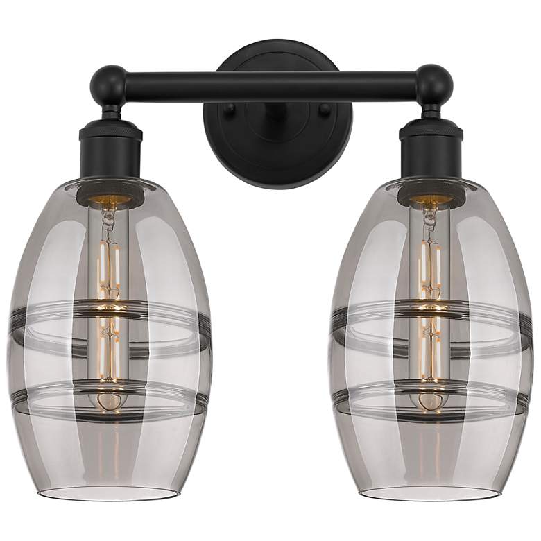Image 1 Edison Vaz 14.88" Wide 2 Light Matte Black Bath Light w/ Light Smoke S