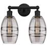 1_Edison Vaz 14.88" Wide 2 Light Matte Black Bath Light w/ Light Smoke S