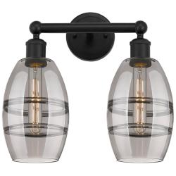 Edison Vaz 14.88" Wide 2 Light Matte Black Bath Light w/ Light Smoke S