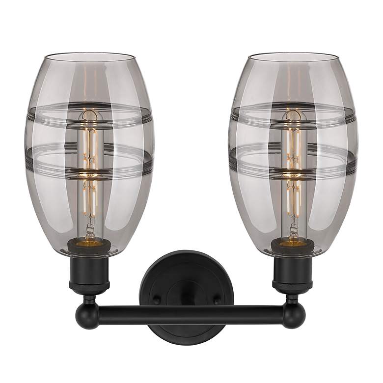 Image 2 Edison Vaz 14.88" Wide 2 Light Matte Black Bath Light w/ Light Smoke S more views