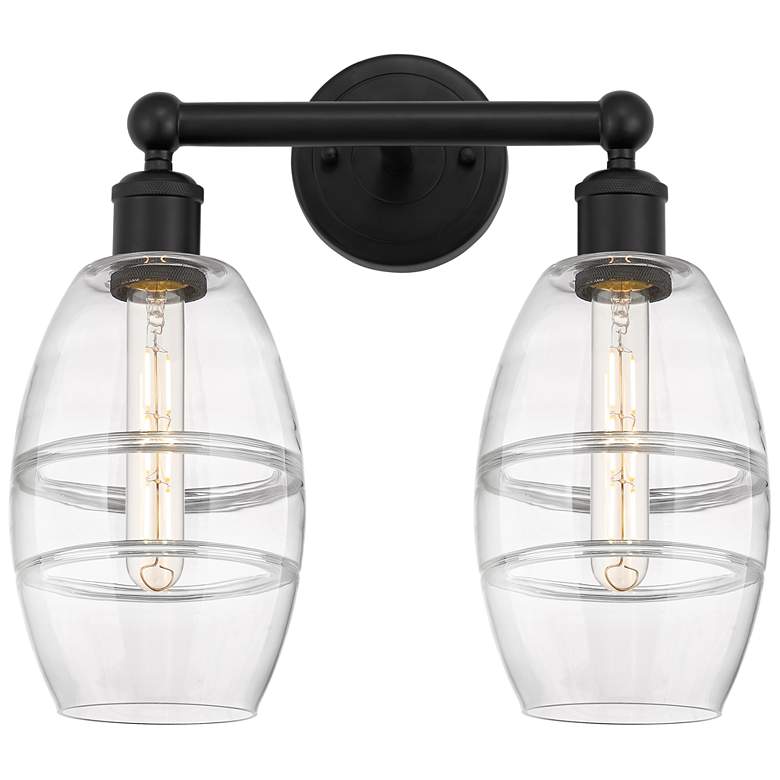 Image 1 Edison Vaz 14.88" Wide 2 Light Matte Black Bath Light With Clear Shade