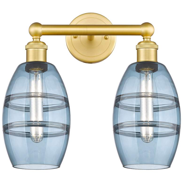 Image 1 Edison Vaz 14.88" Wide 2 Light Satin Gold Bath Light w/ Princess Blue