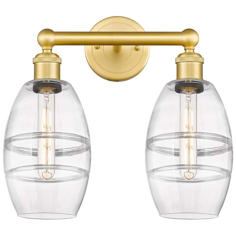 Image 1 Edison Vaz 14.88" Wide 2 Light Satin Gold Bath Light With Clear Shade