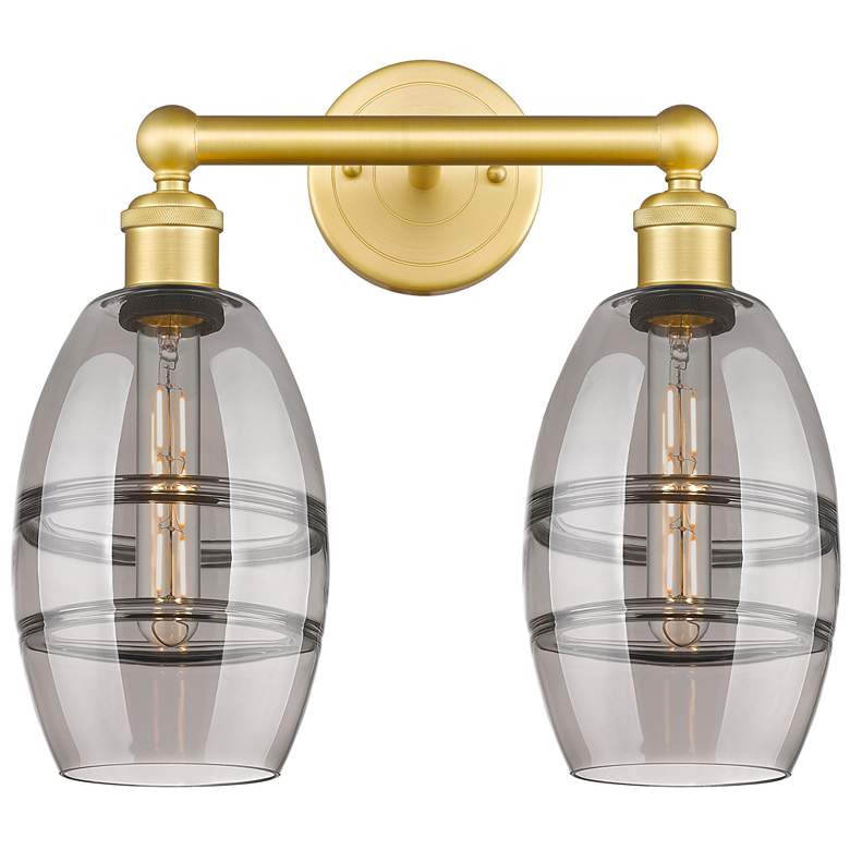 Image 1 Edison Vaz 14.88" Wide 2 Light Satin Gold Bath Light With Light Smoke