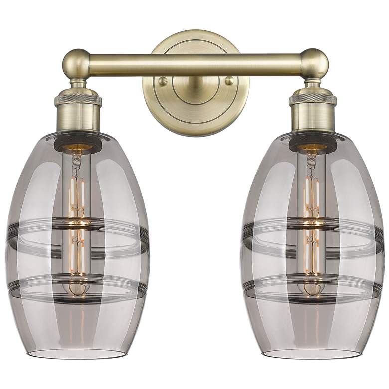 Image 1 Edison Vaz 14.88"W 2 Light Antique Brass Bath Light w/ Light Smoke Sha