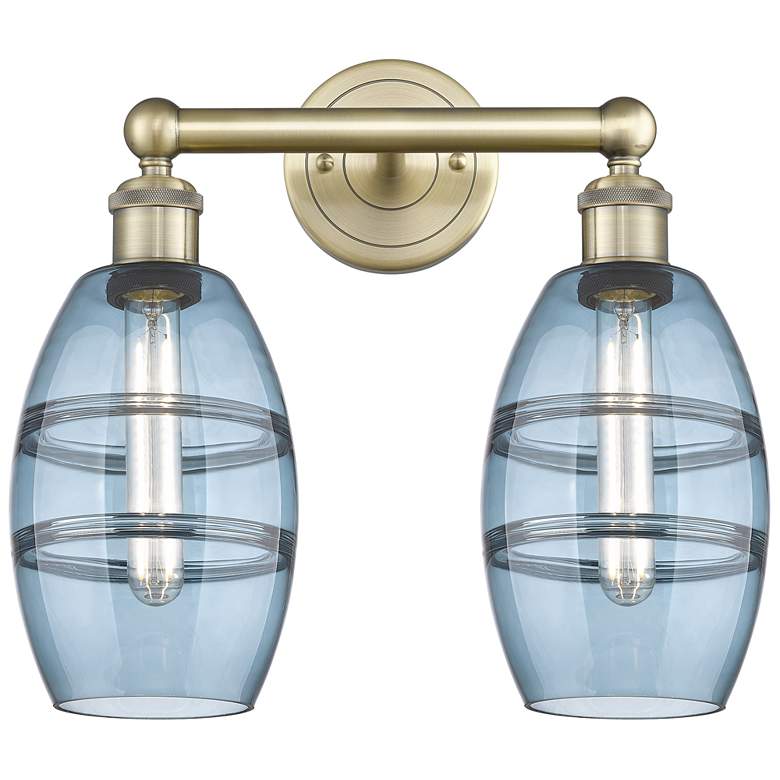 Image 1 Edison Vaz 14.88"W 2 Light Antique Brass Bath Light w/ Princess Blue S