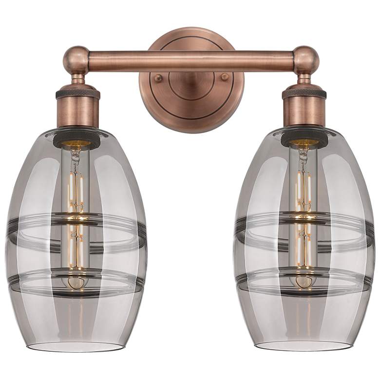 Image 1 Edison Vaz 14.88"W 2 Light Antique Copper Bath Light w/ Light Smoke Sh