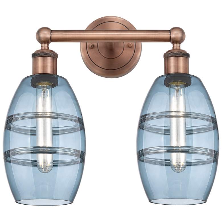 Image 1 Edison Vaz 14.88"W 2 Light Antique Copper Bath Light w/ Princess Blue