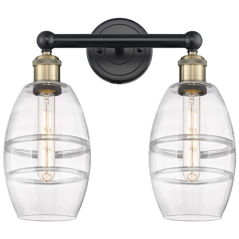 Image 1 Edison Vaz 14.88"W 2 Light Black Antique Brass Bath Light w/ Clear Sha