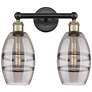 Edison Vaz 14.88"W 2 Light Black Brass Bath Light w/ Light Smoke Shade