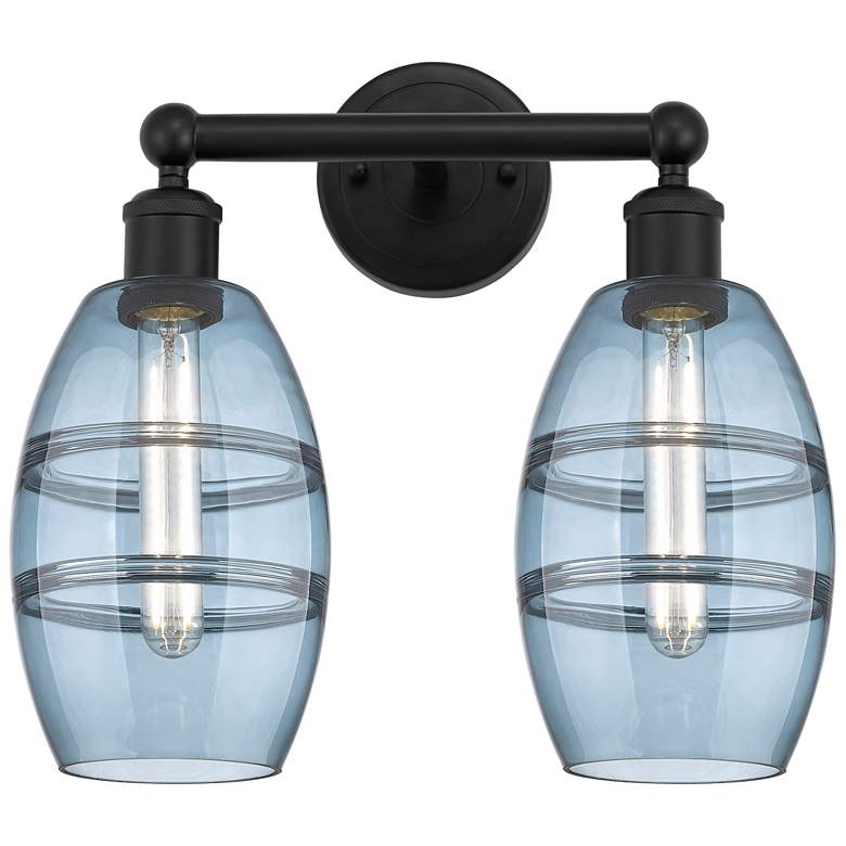 Image 1 Edison Vaz 14.88"W 2 Light Matte Black Bath Light w/ Princess Blue Sha