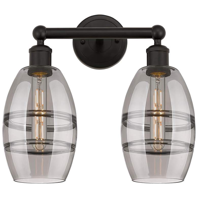 Image 1 Edison Vaz 14.88"W 2 Light Oiled Bronze Bath Light w/ Light Smoke Shad
