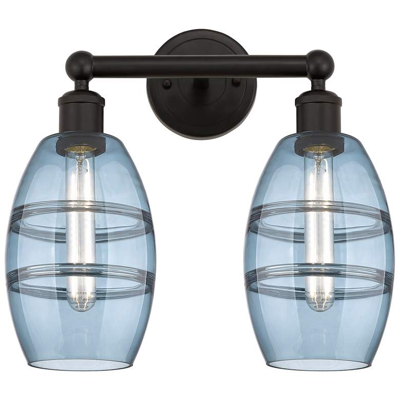 Image 1 Edison Vaz 14.88"W 2 Light Oiled Bronze Bath Light w/ Princess Blue Sh