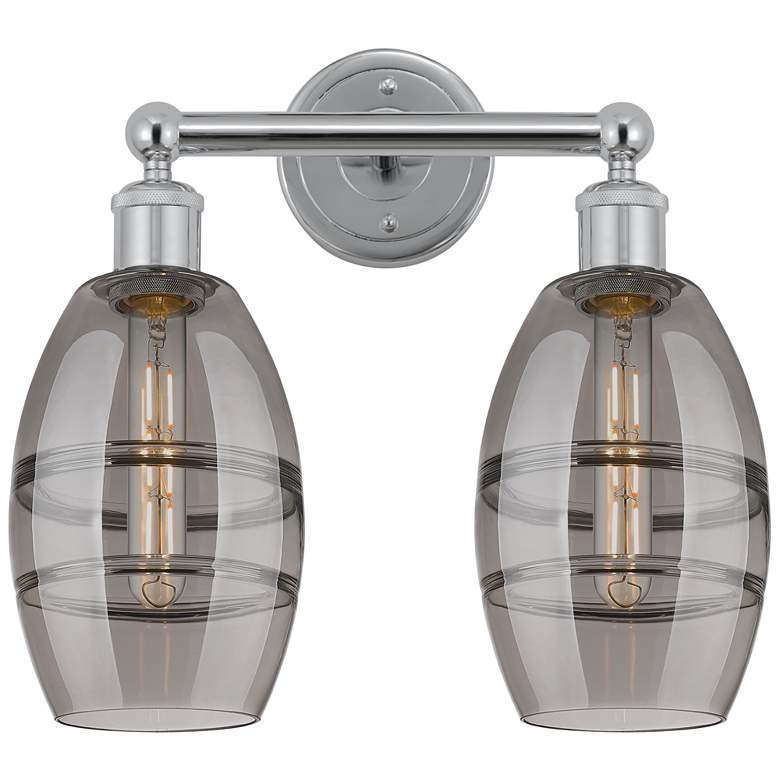 Image 1 Edison Vaz 14.88"W 2 Light Polished Chrome Bath Light w/ Light Smoke S