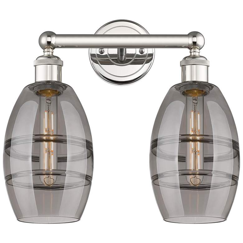 Image 1 Edison Vaz 14.88"W 2 Light Polished Nickel Bath Light w/ Light Smoke S