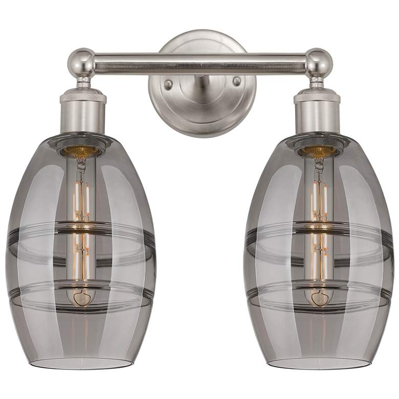 Image 1 Edison Vaz 14.88"W 2 Light Satin Nickel Bath Light w/ Light Smoke Shad